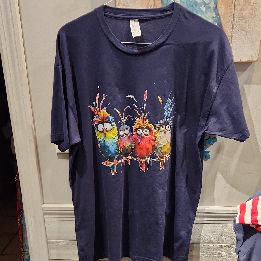 Euc Top Ten Navy Graphic Parrots T-Shirt Sz Xl 100% Cotton